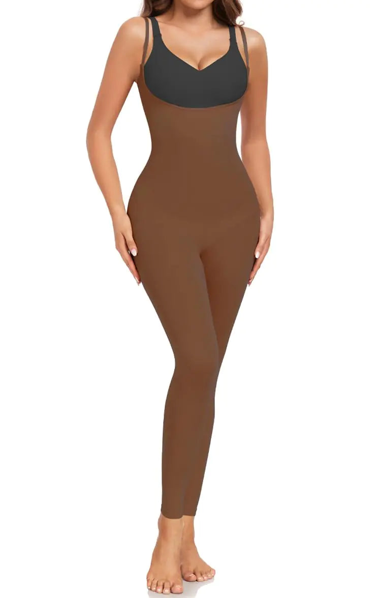 VVX Full Body Shaper for Women Tummy Control Open Bust Butt Lifting Fajas Shapewear Bodysuit High Waist Thigh Slimmer - Brown XS/S