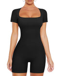 VVX Shapewear Bodysuit for Women Tummy Control Short Sleeve Bodysuits Butt Lifting Shorts One Piece Body Shaper - Black L