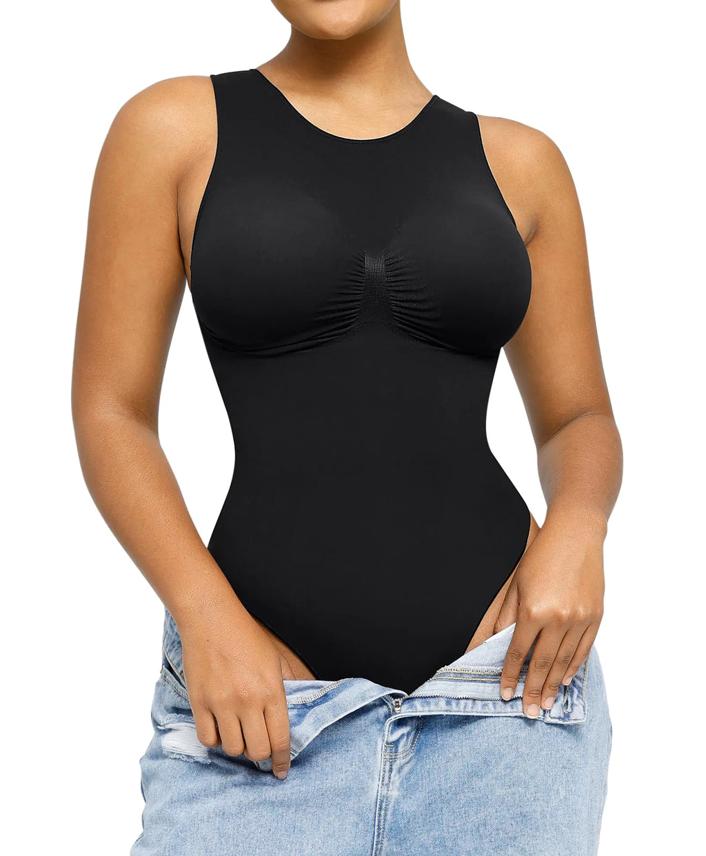 SHAPELLX Black Tummy Control Bodysuit for Women Thong Body Shaping Tank Seamless Body Shaper Body Suit Top Slim Bodysuit